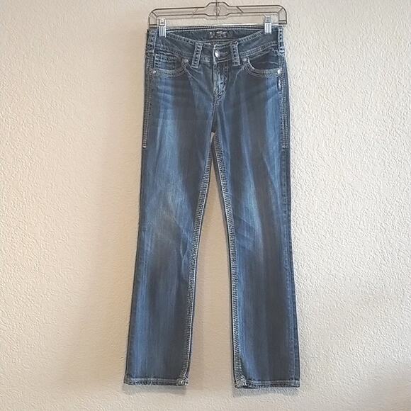 Silver Jeans 17" Suki Surplus Embroidered Flap Pockets 26/29 Women's Denim Jean - Picture 1 of 16